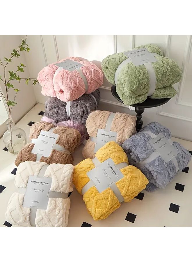 Off White Soft Taffeta Fuzzy Rhombus Jacquard Blanket 70 87x78 74 Inch All Season Throw - Image 1
